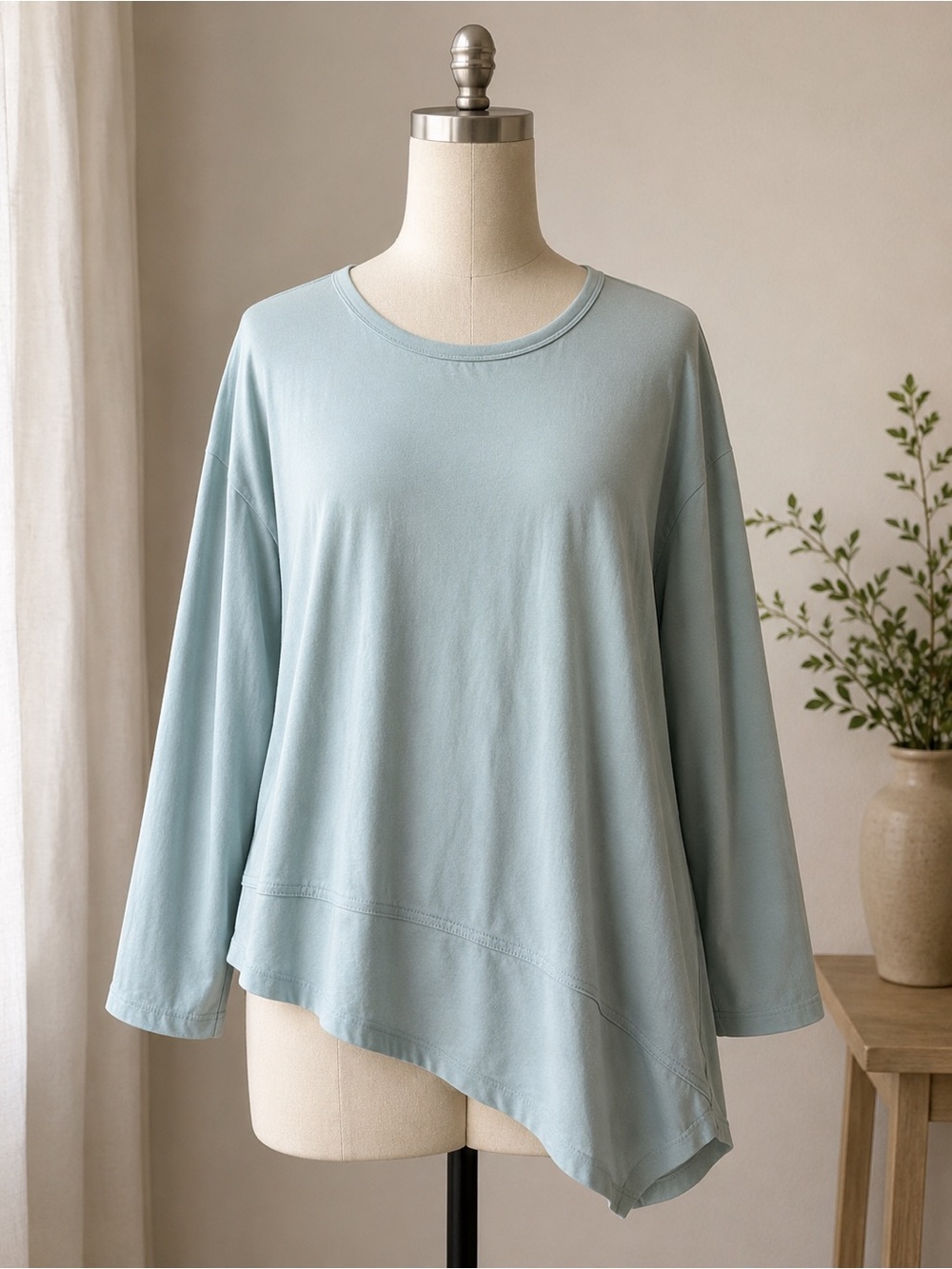 J. Jill Pure Jill Lt Blue Scoop Neck Long Sleeve Asymmetrical Hem Tunic Sz 3X